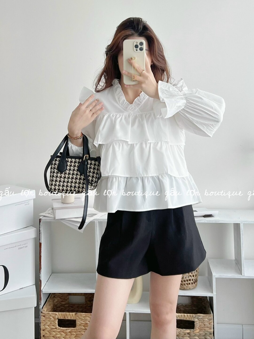 áo babydoll cổ v bèo 3tầng tiểu thư