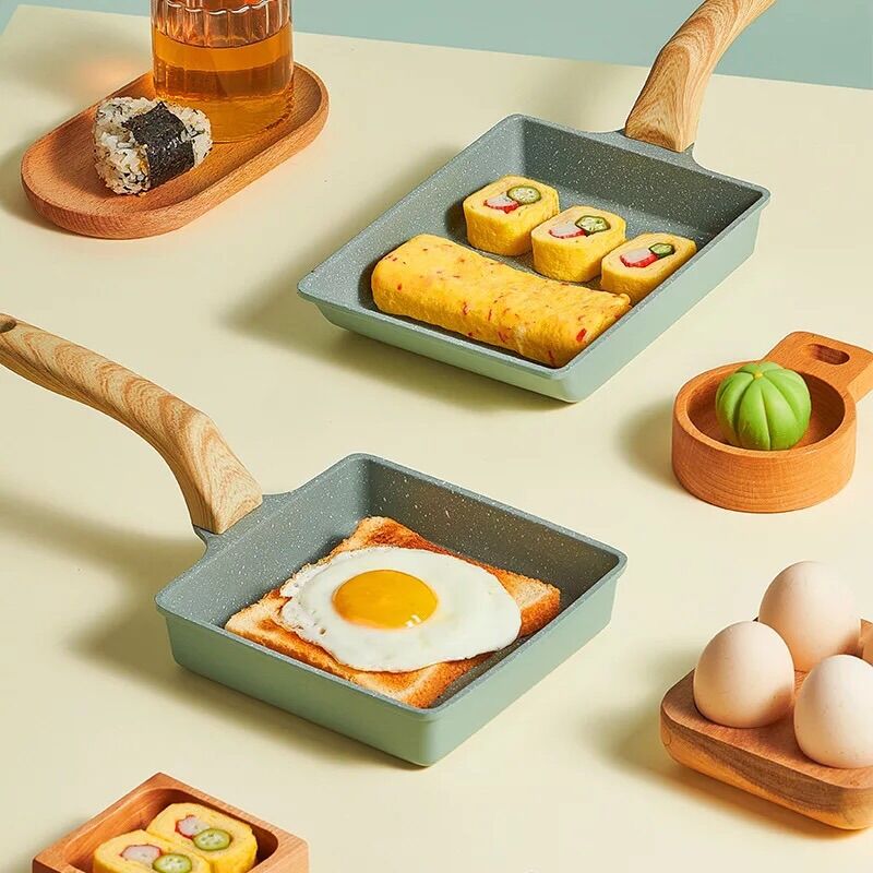 Chảo Chiên Tamagoyaki Phong Cách Nhật Bản, Vuông Mini Không Dính Chảo Chảo Cuộn Trứng Đốt Ấm Omelette Đá Maifan, Chảo chiên trúng cuộn