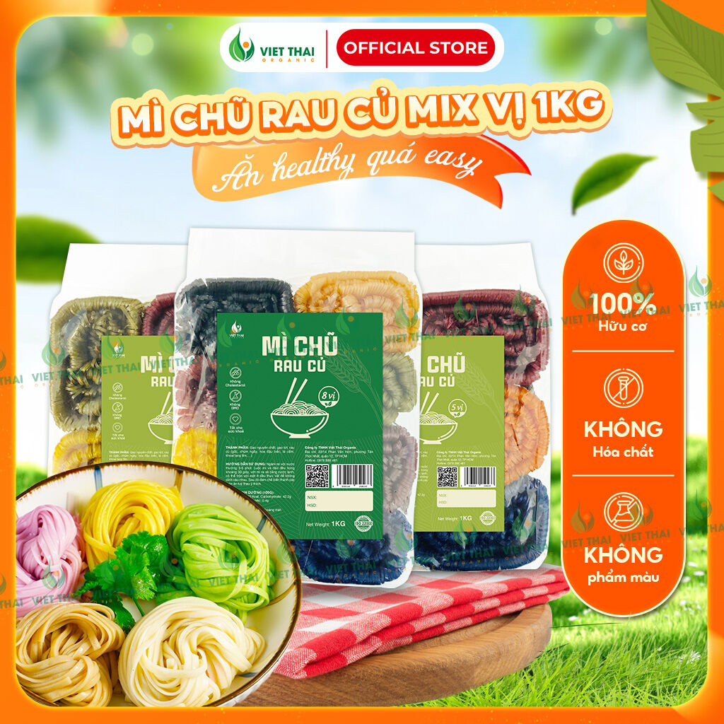   MỚI VỀ  Mì Chũ Rau Củ Ngũ Sắc Mix Vị Hữu Cơ TỐT cho sức khoẻ NGON - SẠCH  Gói 1Kg  Việt Thái Organic 