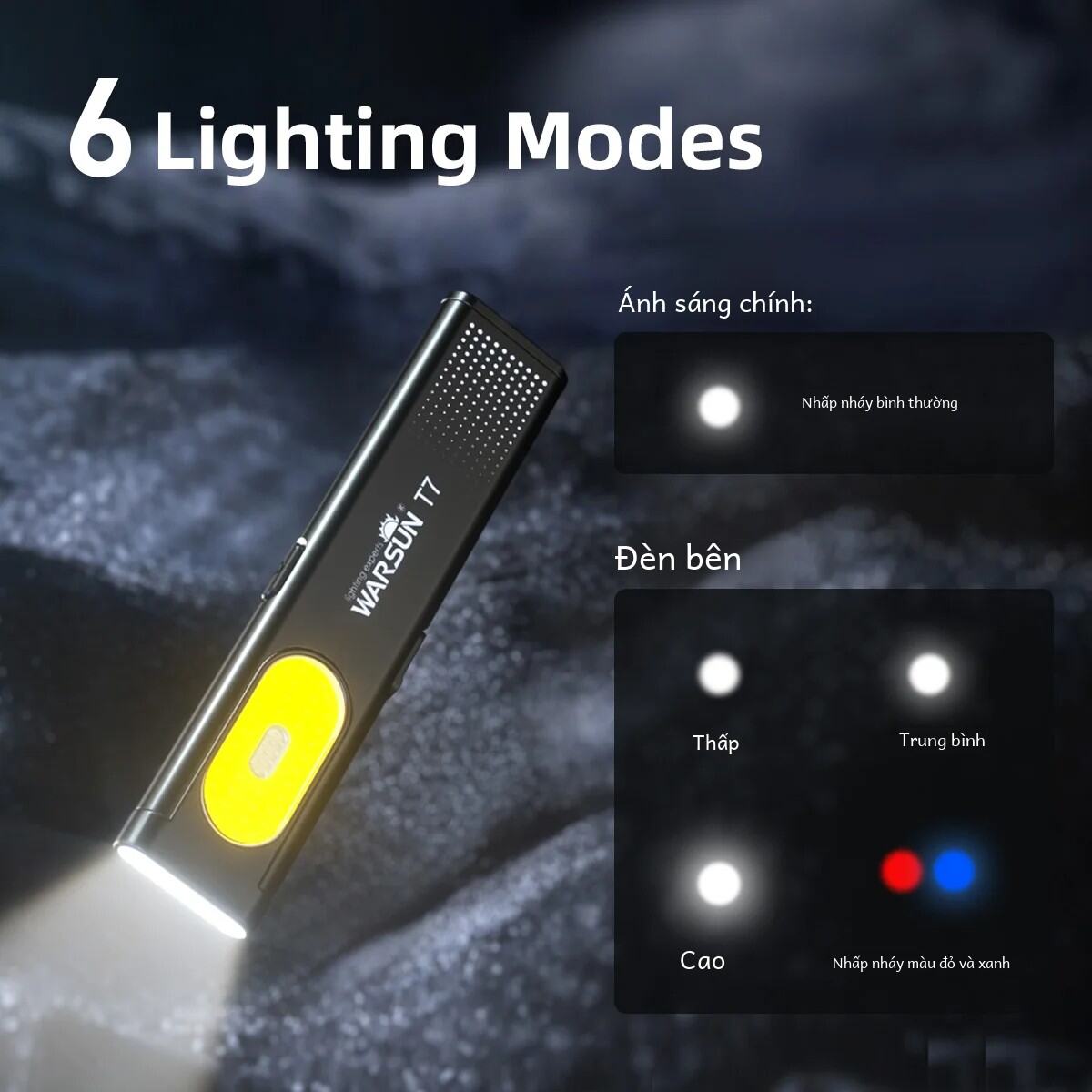 Warsun LED Móc Khóa Đèn Pin USB-C Sạc 600Lm Mini Di Động Đèn Pin Có Nam Châm Bỏ Túi Đèn Lồng Lũ Làm Đèn