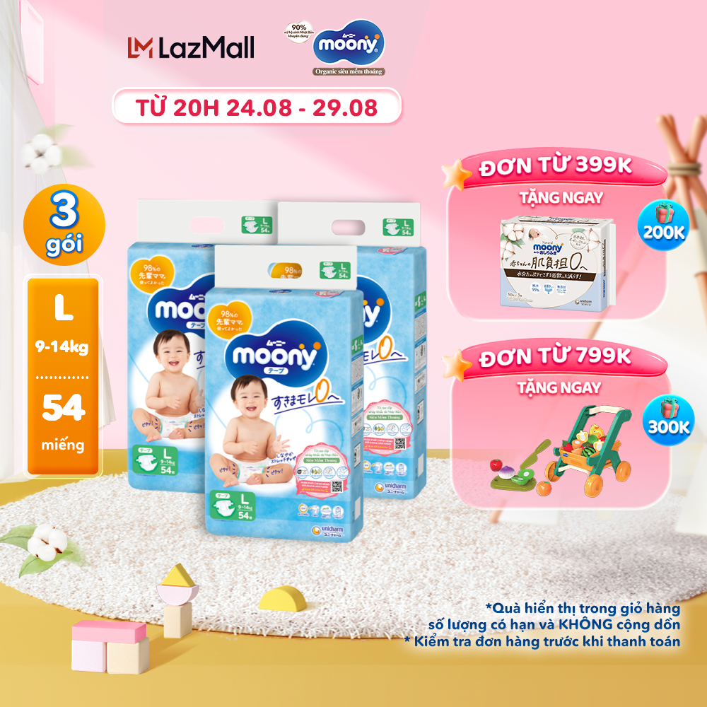 Combo 3 tã/bỉm dán cao cấp moony blue l54