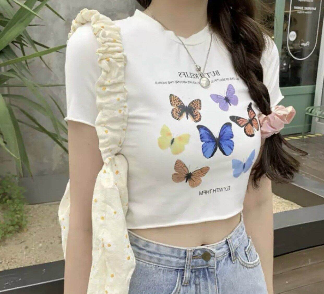 [HCM]Áo croptop con bướm xuân