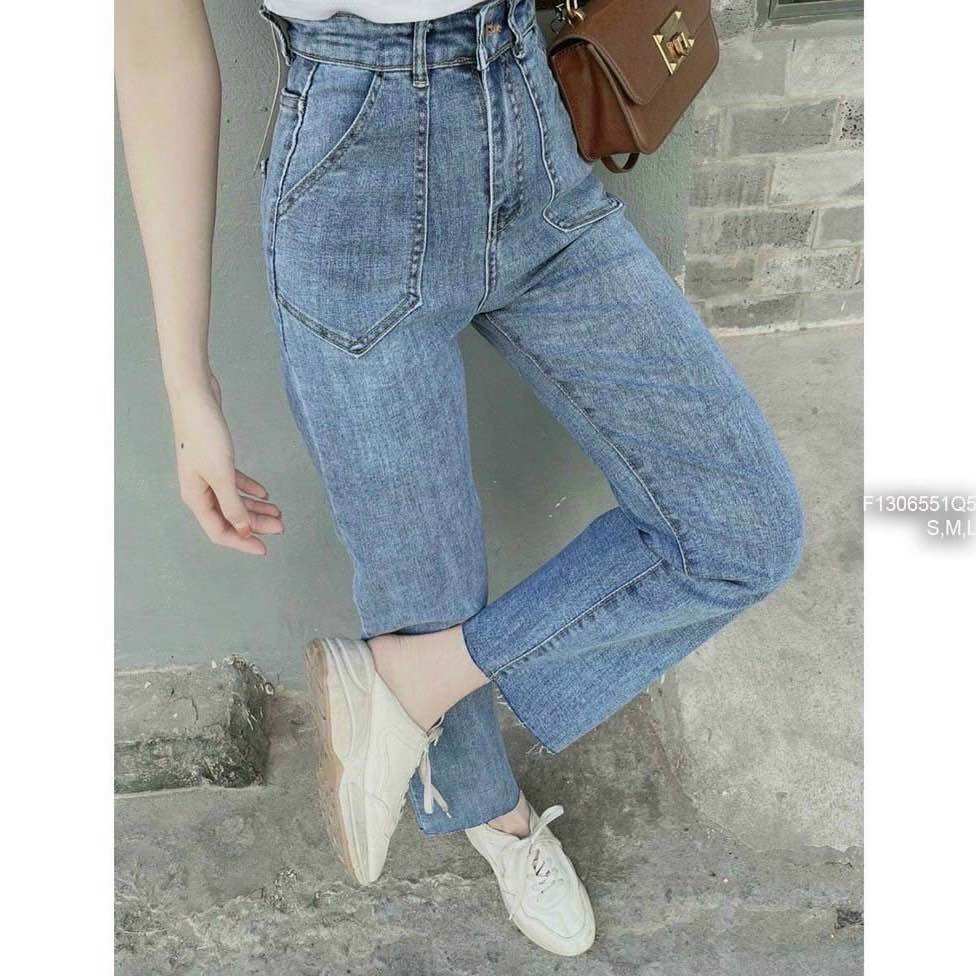 Jeans dài co giãn ống đứng túi xéo