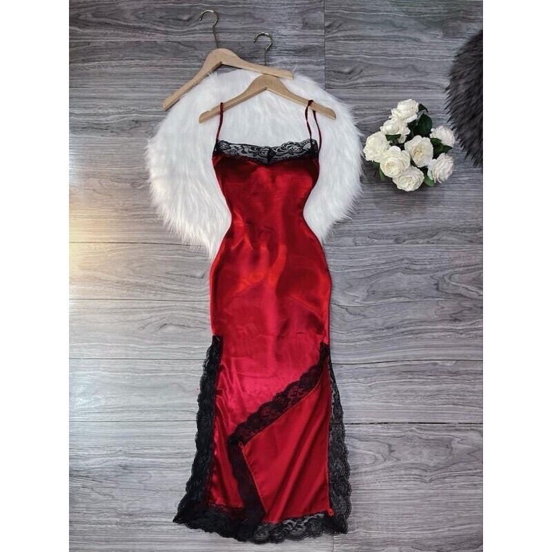 ĐẦM MAXI HAI DÂy PHỐI REN XẺ TÀ.