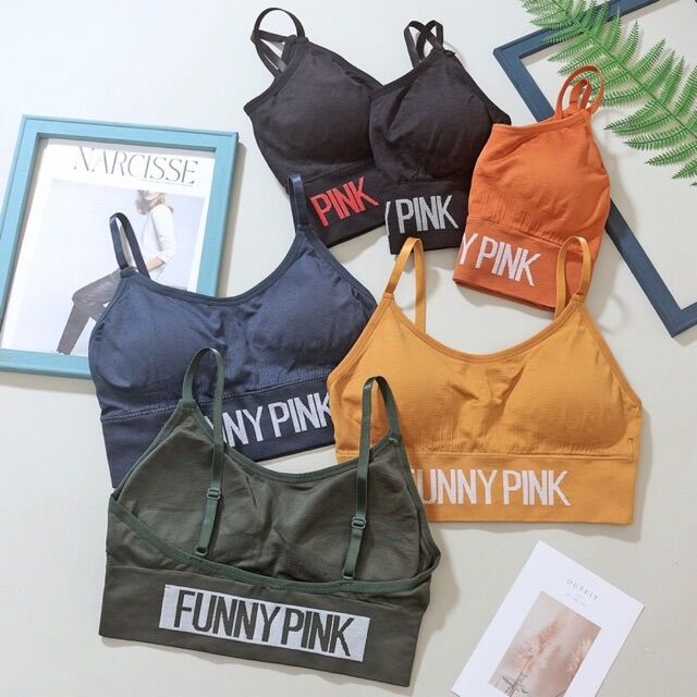 Áo bra tập gym yoga nữ, áo bra thể thao funny pink 2 dây co giãn tốt