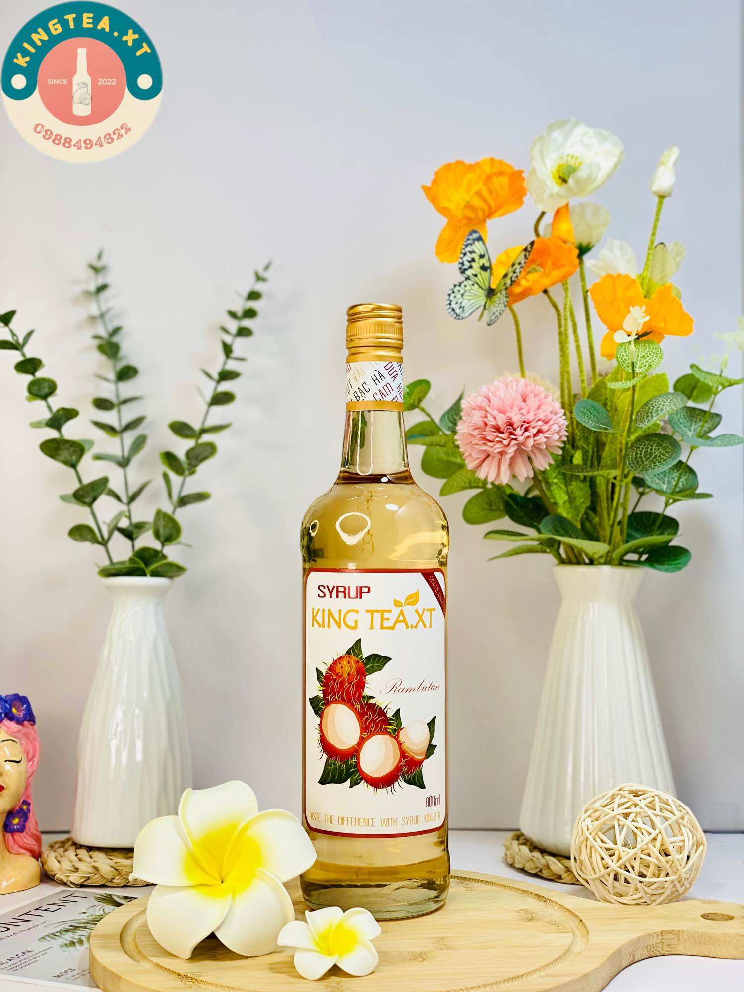 Syrup chôm chôm pha chế kingtea.xt- chai thủy tinh 800ml