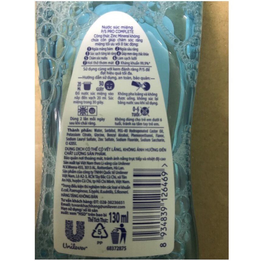 Nước súc miệng P/S Pro Complete kháng khuẩn 130ml