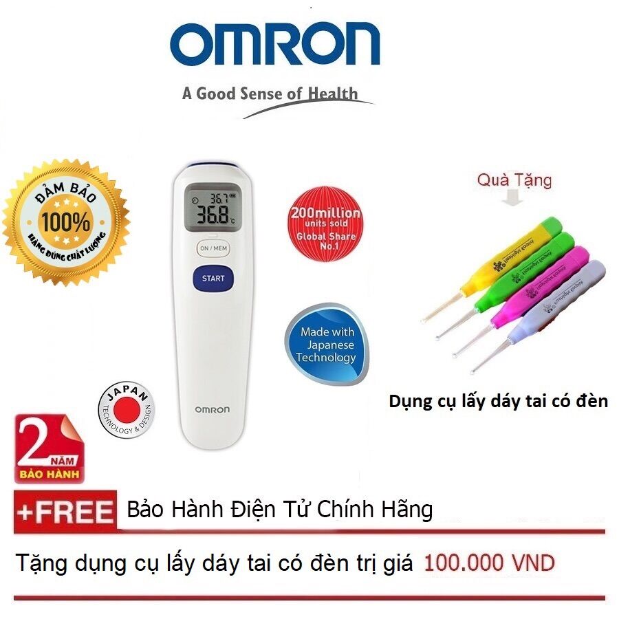 Nhiệt Kế Điện Tử Omron MC-720 (Đo Trán) Quà tặng dụng cụ lấy ráy tai có đèn