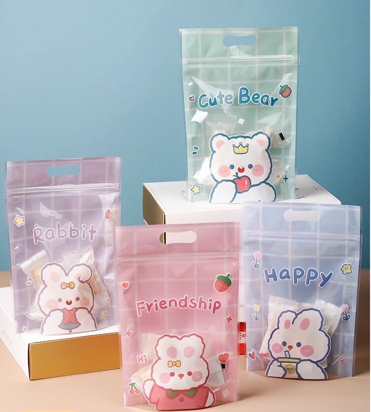 set 10 túi zip đựng bánh kẹo chibi hoạ tiết cute size 15.5 x 22 cm