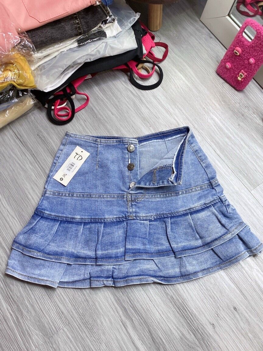 Chân váy jean nữ 2 tầng ngắn