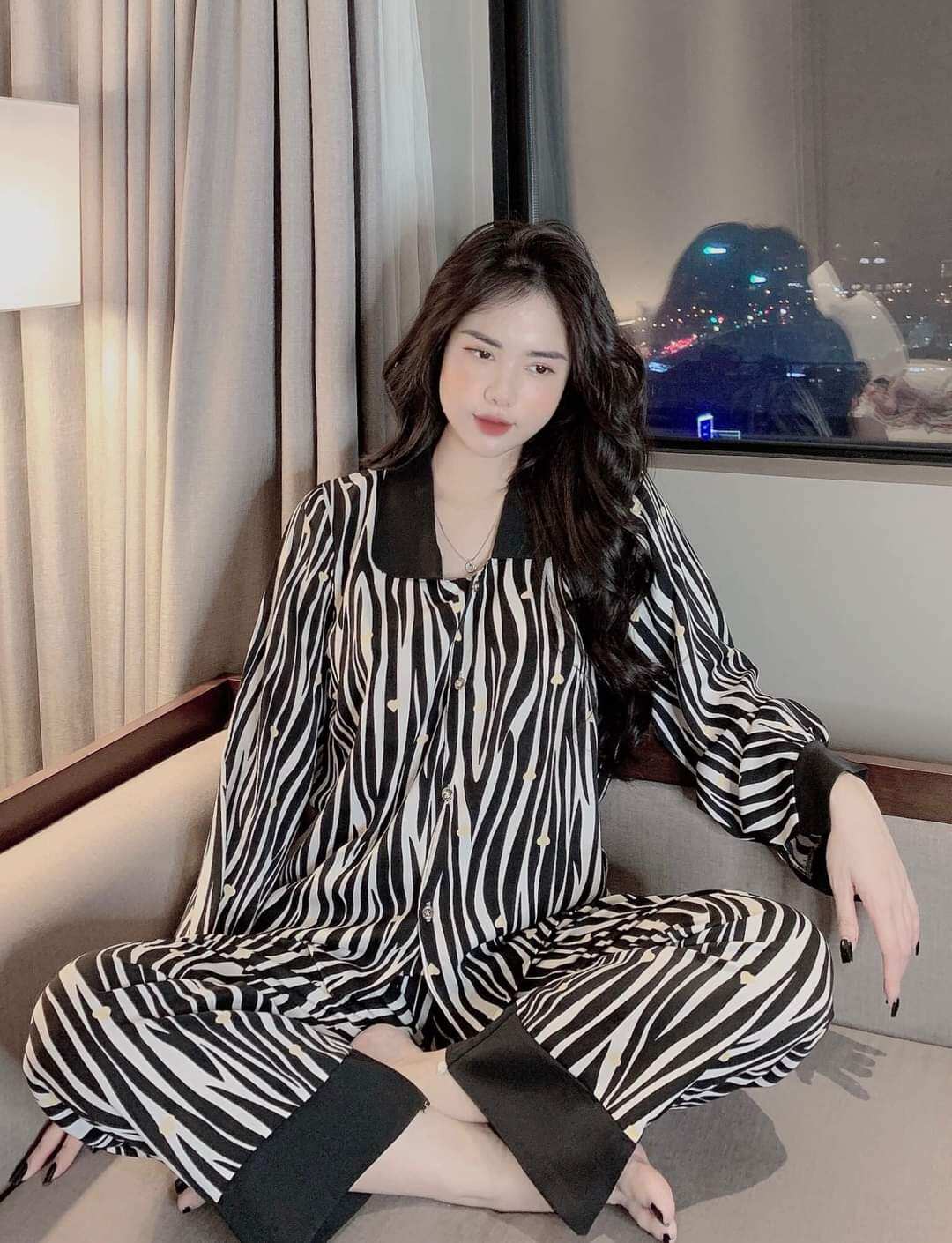 Bộ đồ ngủ pijama nữ dài tay , đồ ngủ pijama lụa , bộ đồ ngủ dài tay