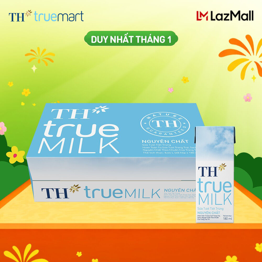  Thùng 48 hộp sữa tươi tiệt trùng TH true MILK nguyên chất 180 ml  180 ml x 48  