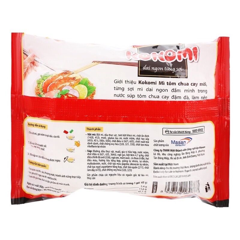 Thùng 30 Gói Mì Tôm Kokomi chua cay 65g