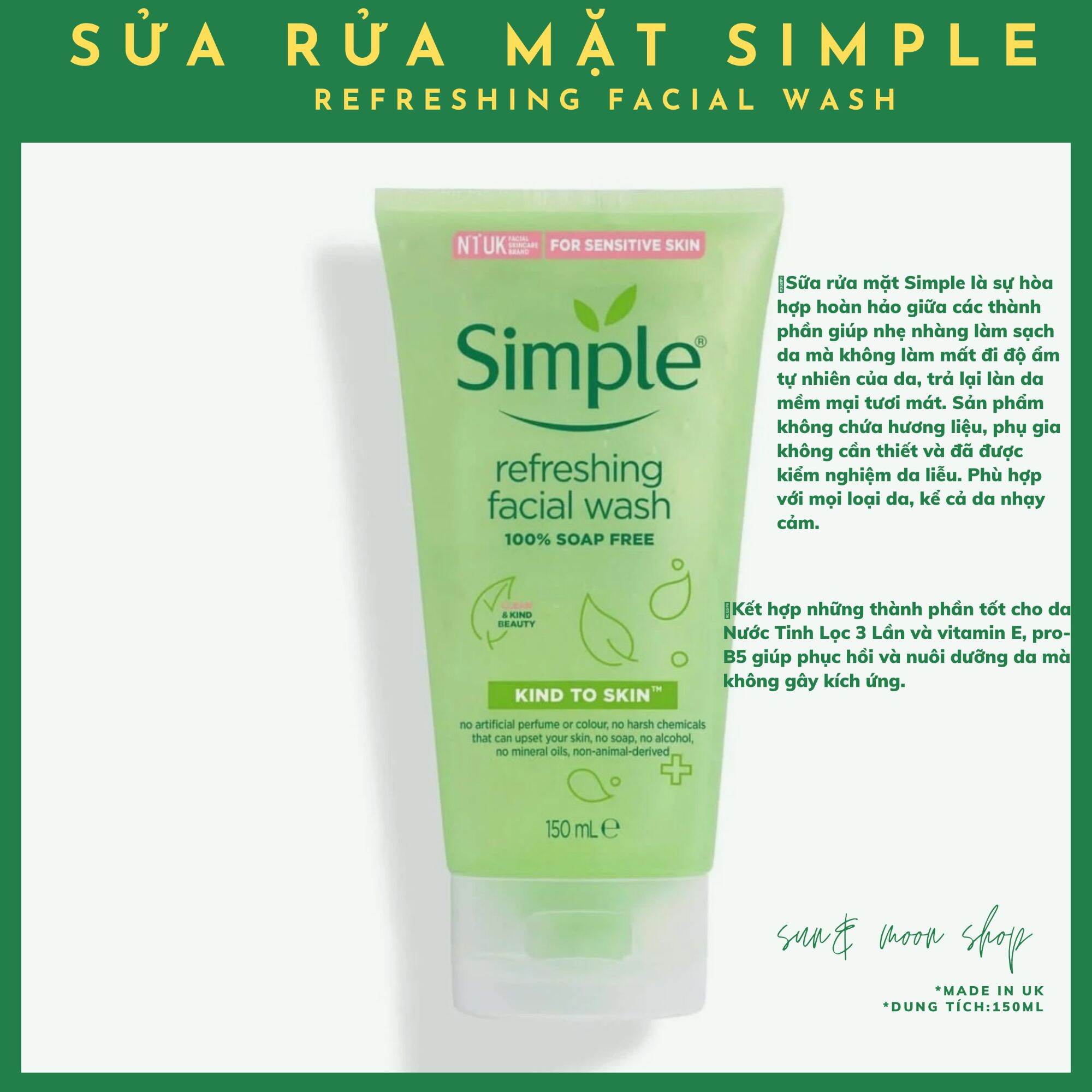 Sữa Rửa Mặt Simple Refreshing Facial Wash Dịu Nhẹ Lành Tính Dành Cho Mọi Loại Da