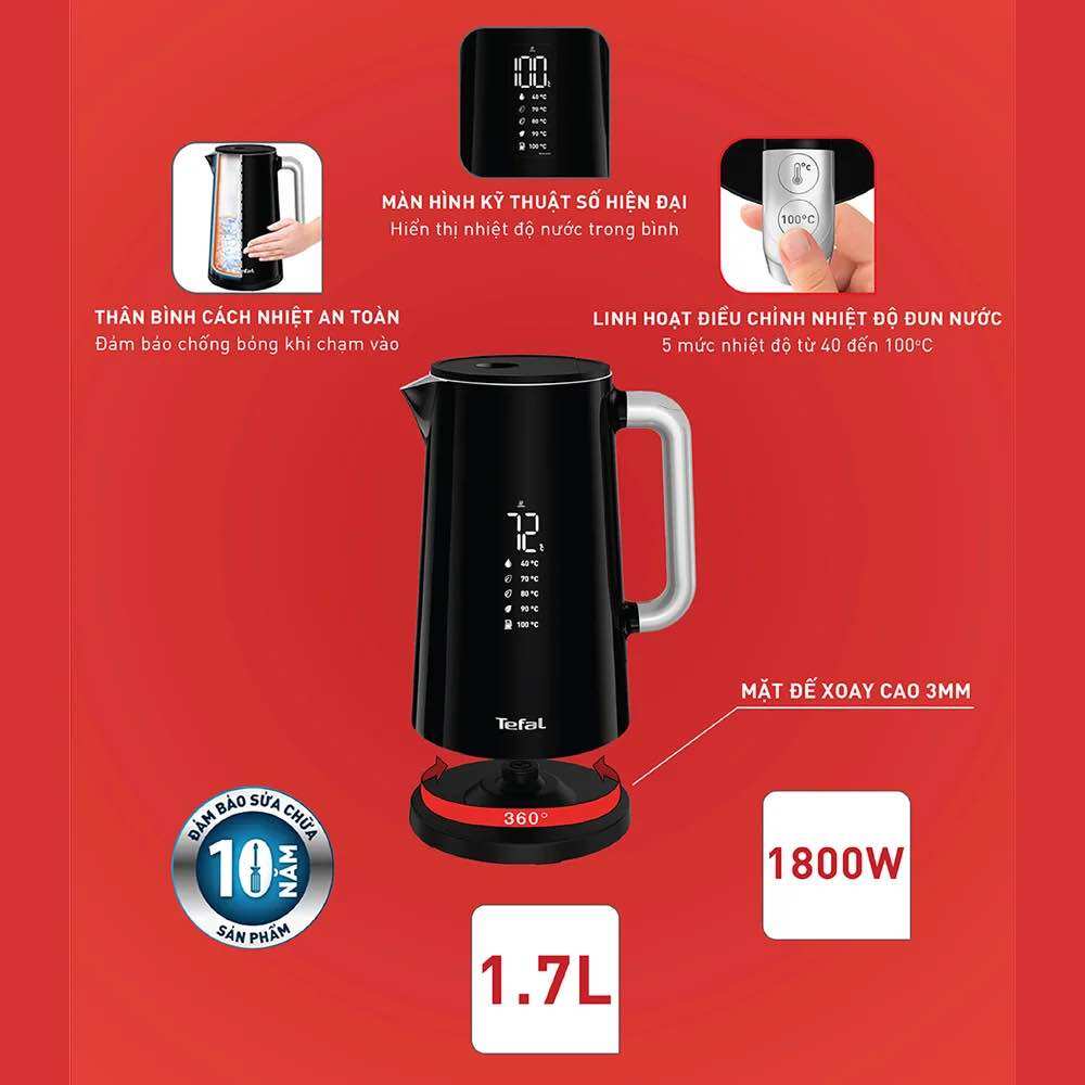 Ấm đun siêu tốc/ Bình đun siêu tốc Tefal KO850810, 1.7L