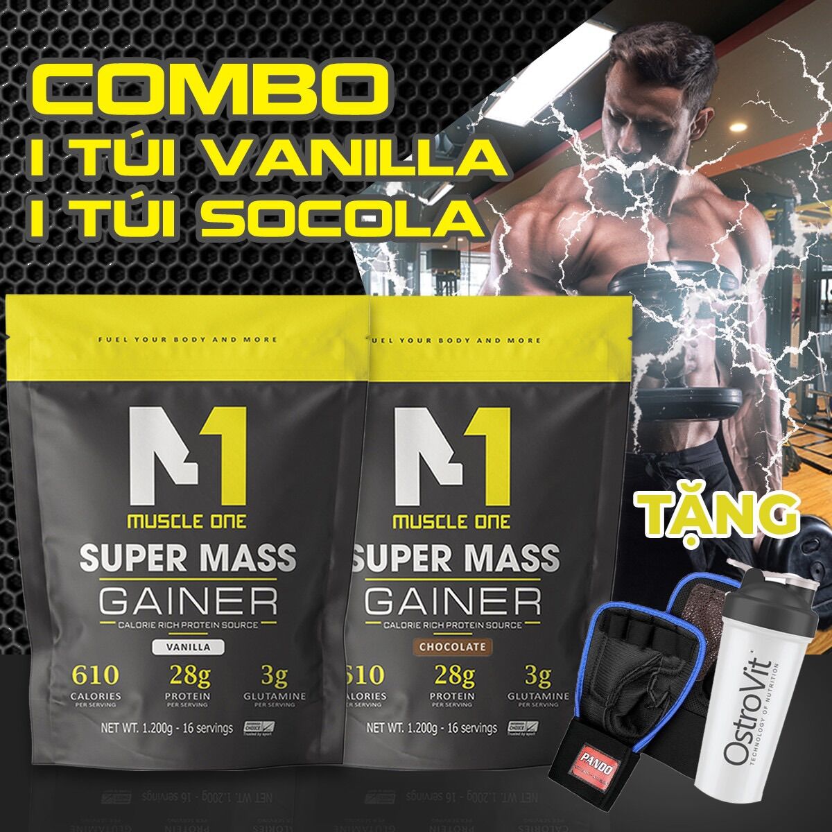 Combo 2 túi sữa tăng cân super mass m1