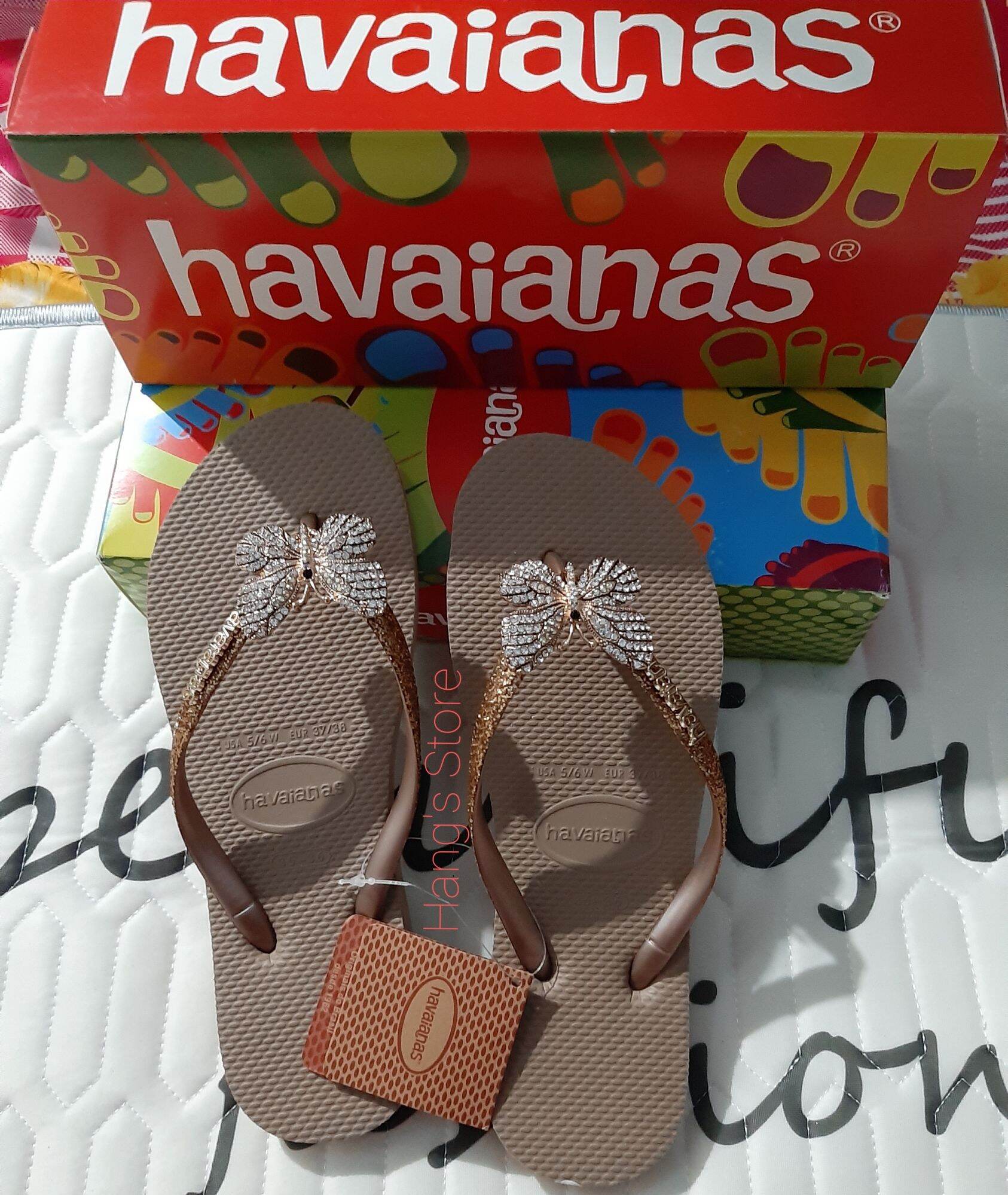 Havaianas - dép nữ slim kim tuyến charm bướm likeauth 1:1