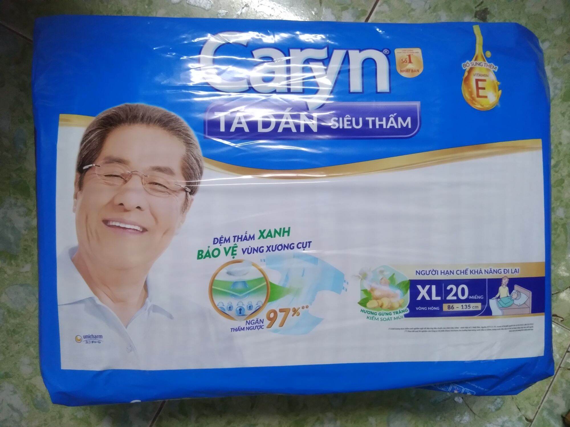 Tã dán Caryn XL20 siêu thấm mẫu mới hương gừng kiểm soát mùi