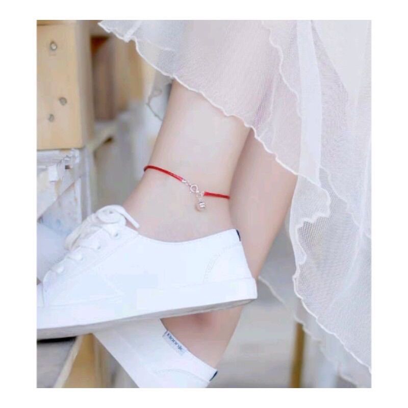 Lắc chân chỉ đỏ định duyên may mắn bình an mic charm bạc s925 bền đẹp