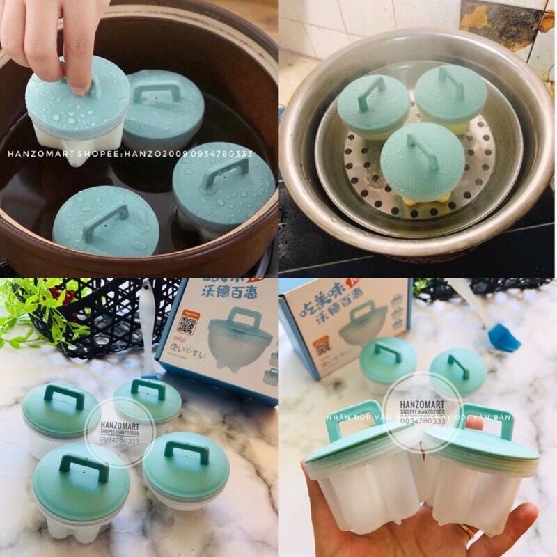 [HCM]Khuôn Hấp Trứng, Khuôn Hấp Bánh, Khuôn Làm Pudding, Thạch..Cho Bé Ăn Dặm( tặng kèm chổi)