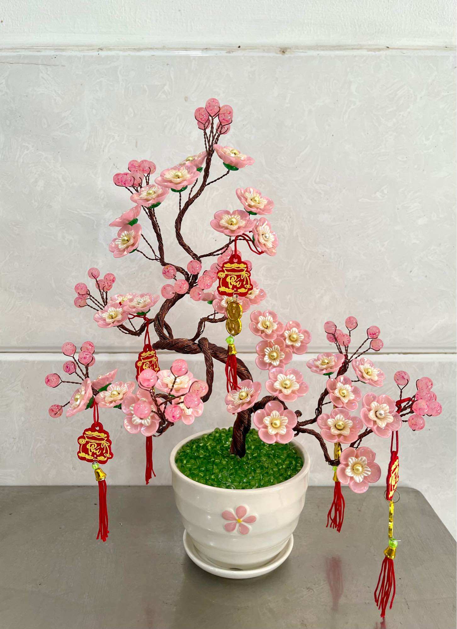 Chậu hoa pha lê cắm sẵn cao 30-35cm