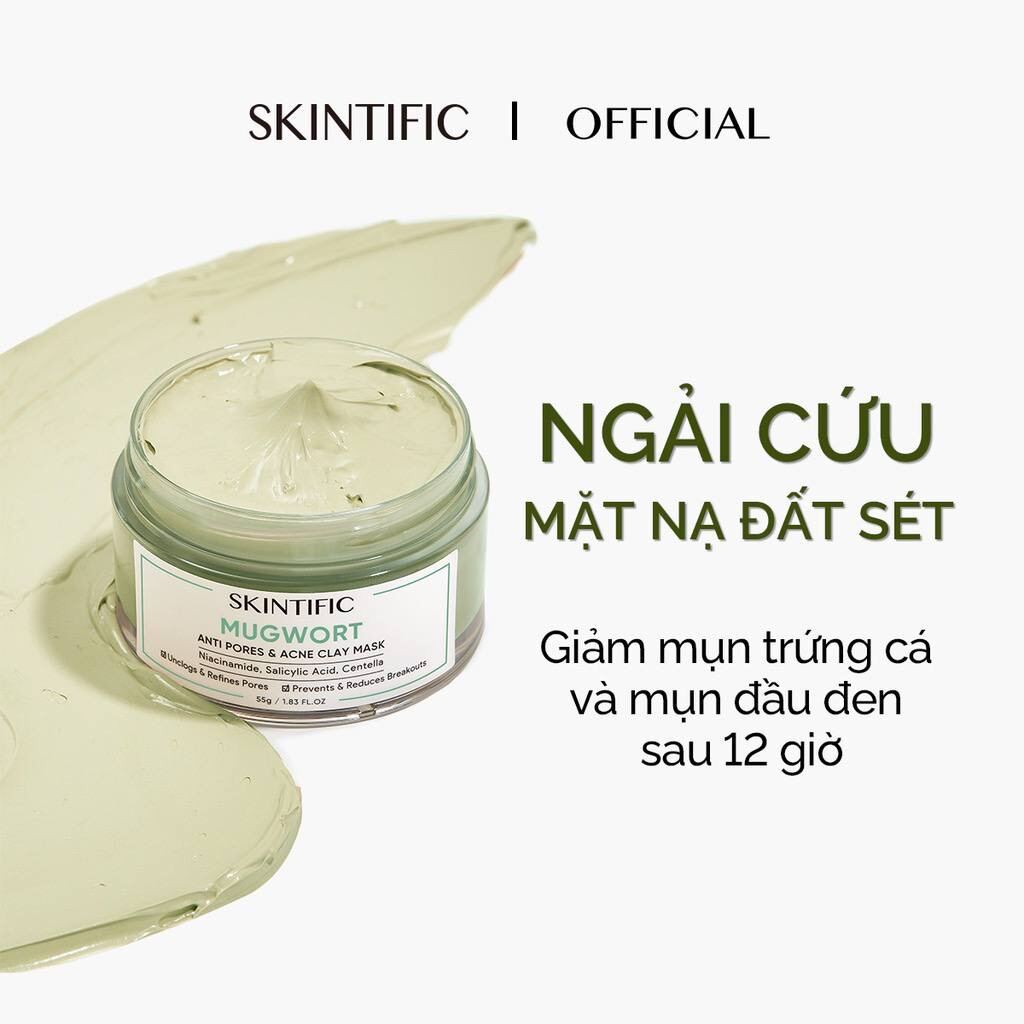 Mặt Nạ Đất Sét Skintific Mugwort Anti Pores Giảm Mụn Trứng Cá Đầu Đen 55g