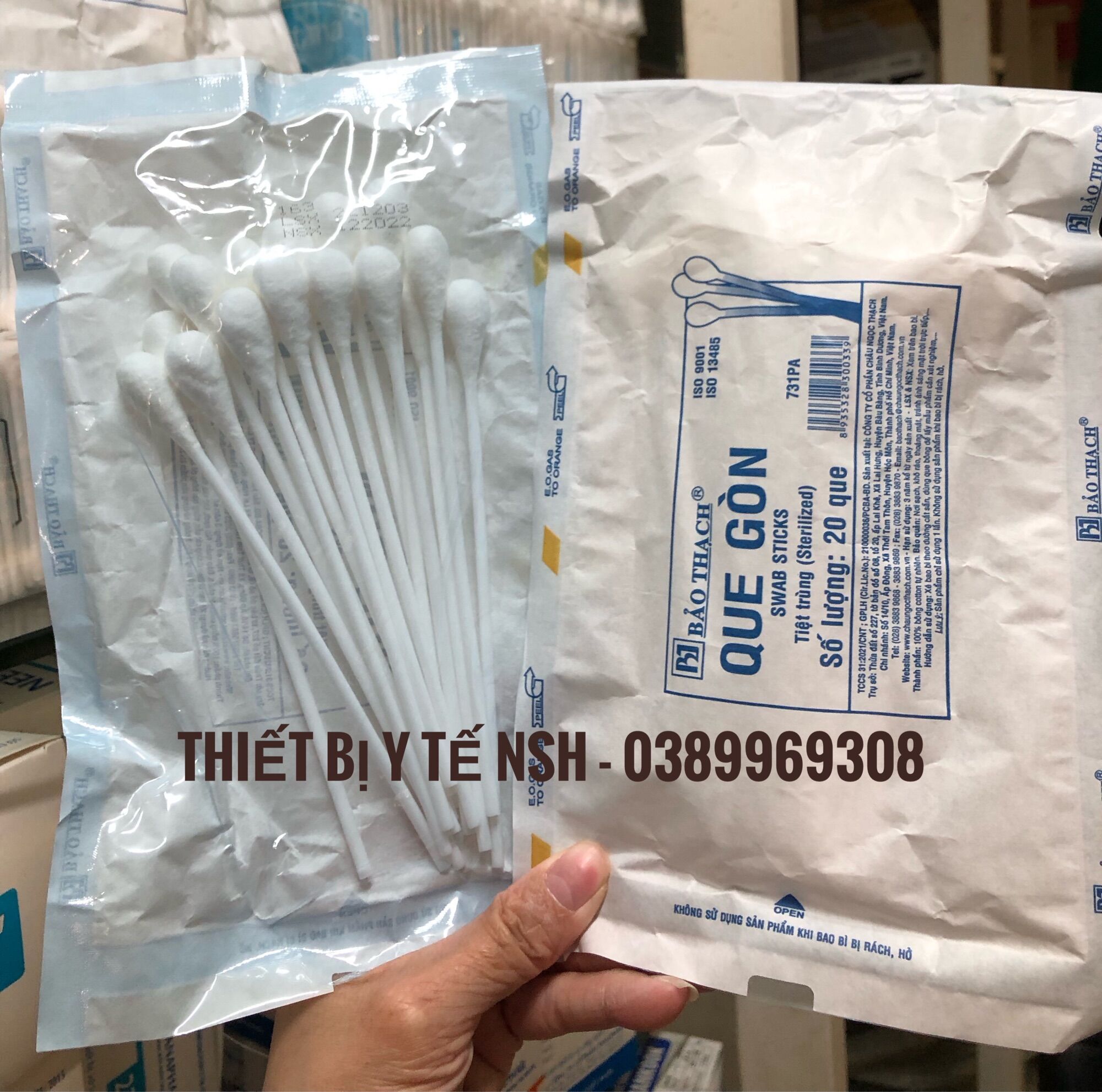 ❤️[GÓI 20 QUE] Que gòn Bông gòn Bảo thạch, Que xét nghiệm thí nghiẹm Bảo Thạch, que bông gòn đầu to tiệt trùng Bảo Thạch