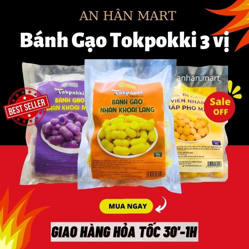 Bánh Gạo Tokbokki Nhân Bắp Phô Mai, Khoai Môn, Khoai Lang gói 500g