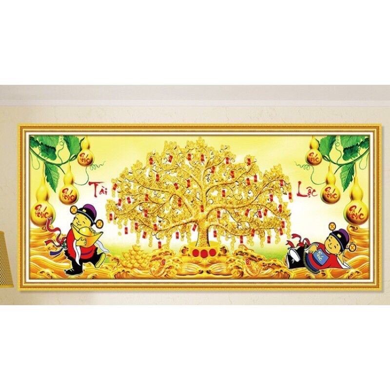 Tranh đính đá cây tiền tài lộc lg1588/ 120x55cm/ chưa đính đá