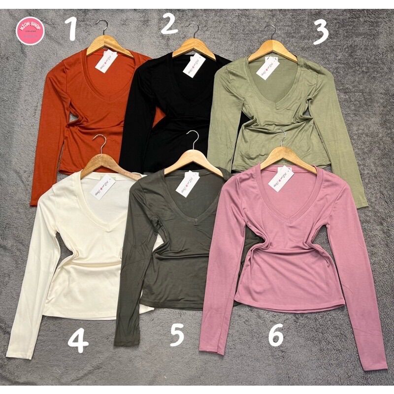 Combo 3 áo cổ tim trơn tay dài