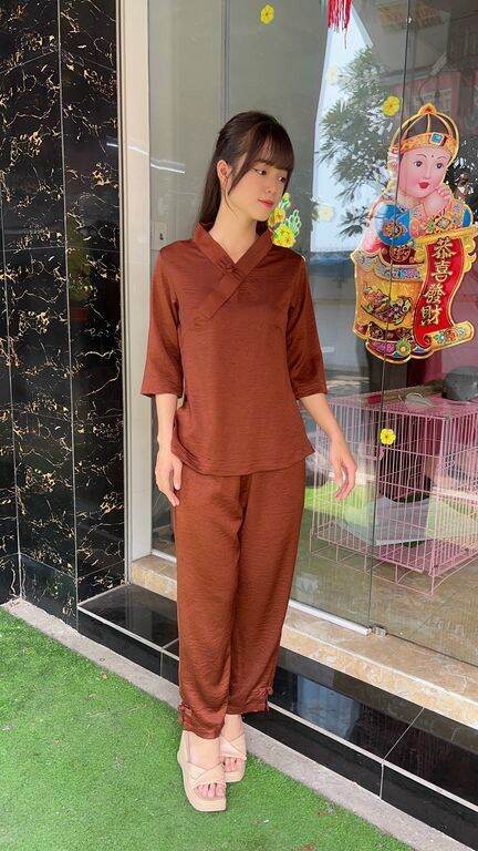 Đồ lam đi chùa - mẫu lụa đủi 1 nút trơn loại 1
