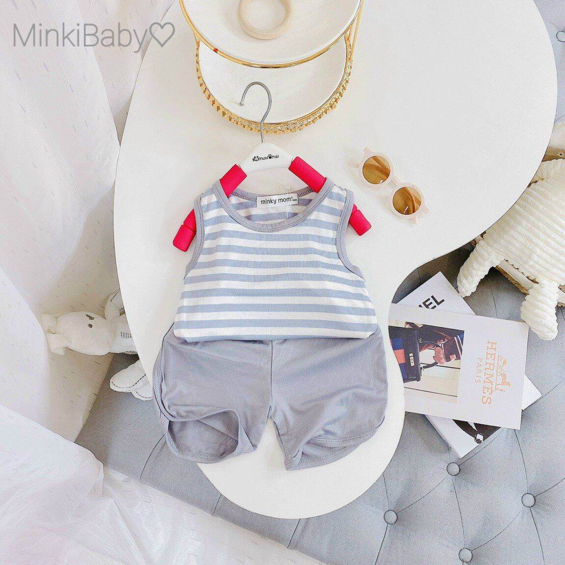 Bộ đồ Minky Mom sọc ba lỗ cao cấp. Chất liệu thun lạnh loại 1, co giãn 4 chiều