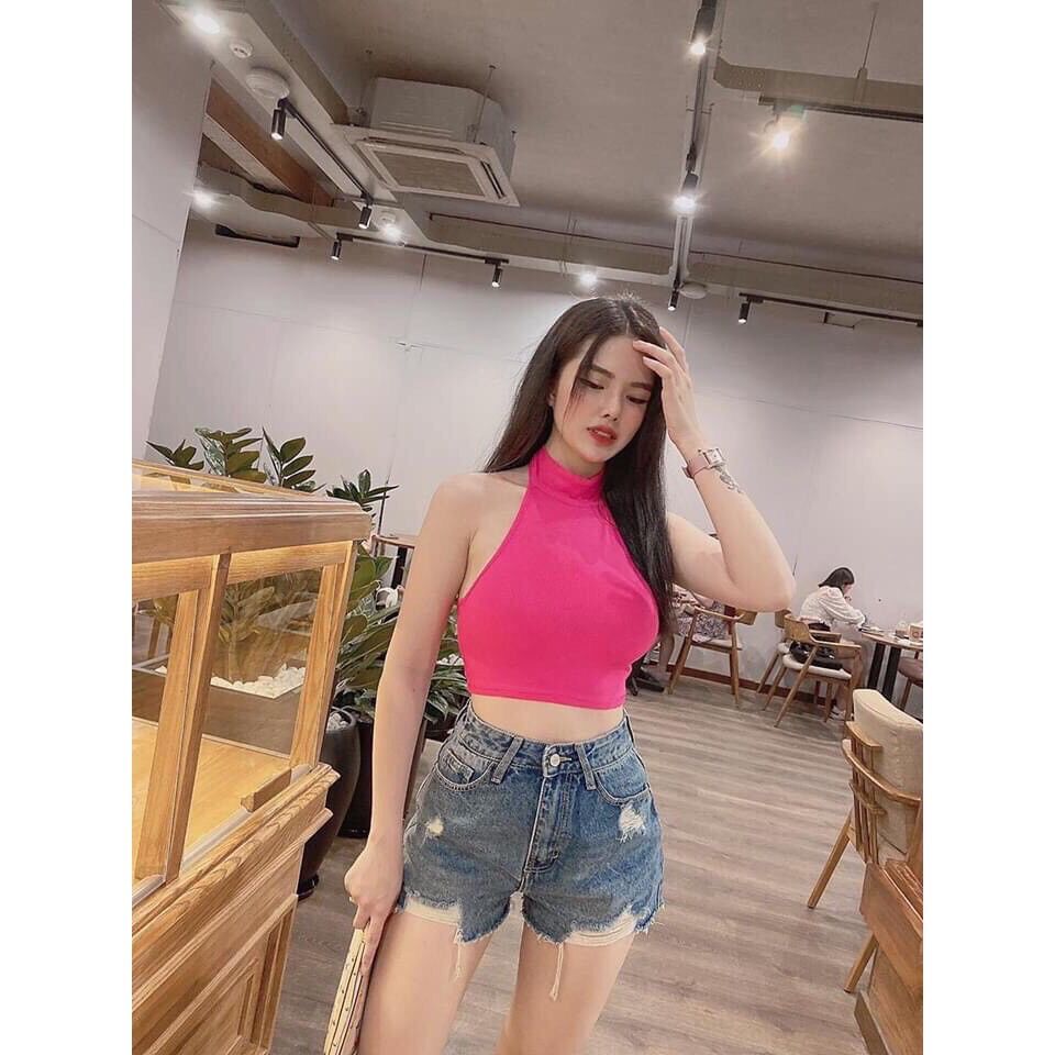 Áo croptop cổ yếm hở lưng nhiều màu