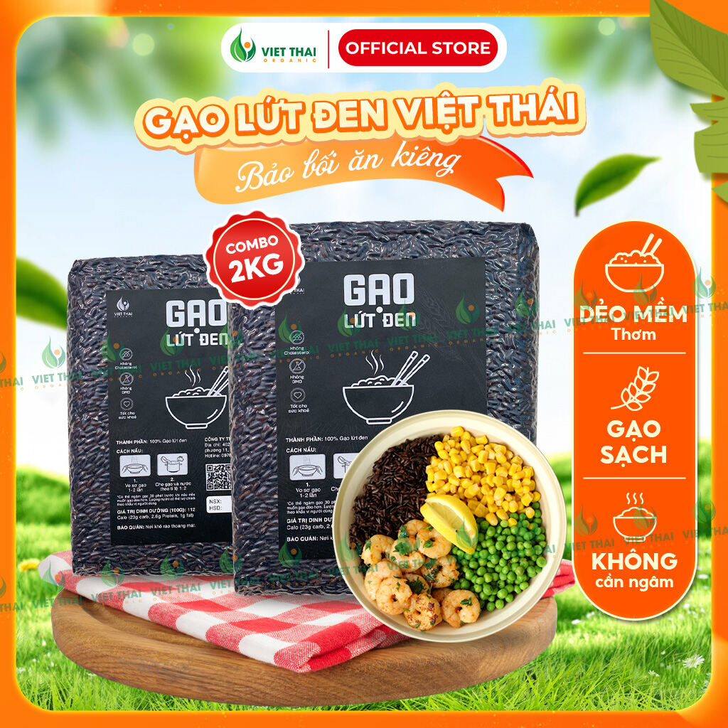 [SIÊU NGON] Combo 2kg Gạo Lứt Đen Sạch Nguyên Chất Eat Clean Siêu Dẻo Thơm Ngon (Việt Thái Organic)