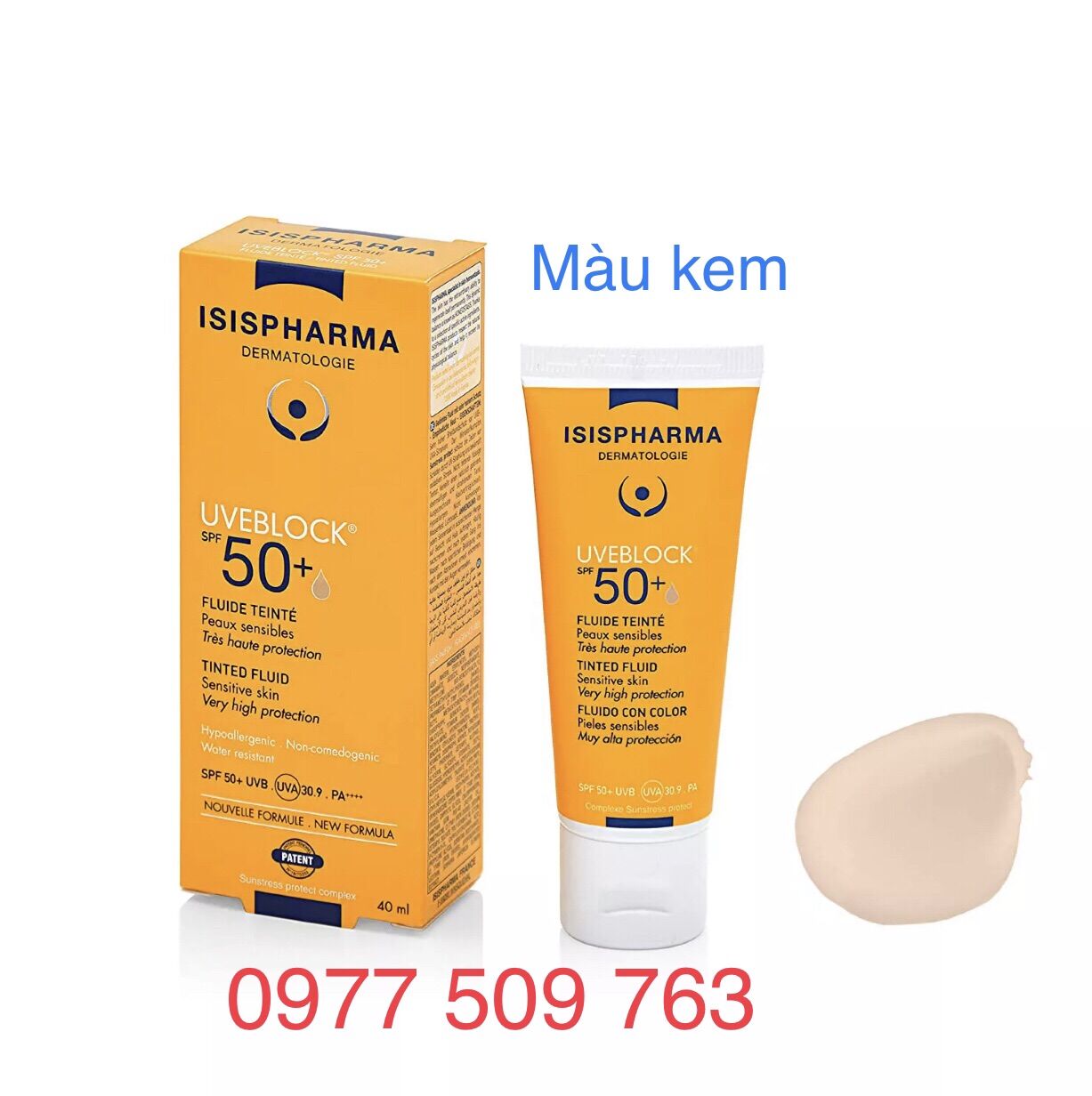 Chính hãng - kem chống nắng isispharma uveblock spf 50+ dành cho da nhạy cảm 40ml - màu kem