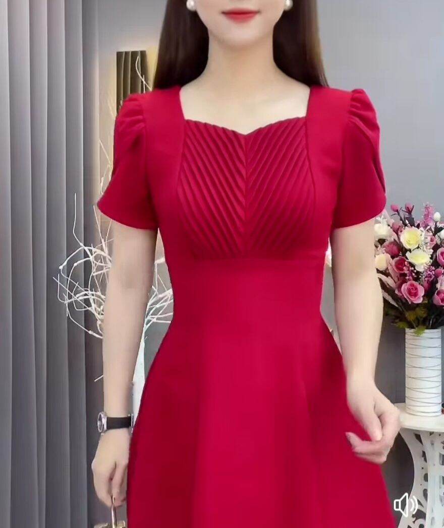 Đầm xòe nữ cổ cách điệu đ 007