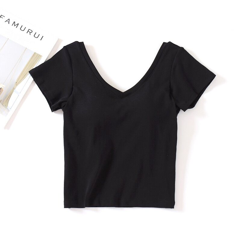 Áo thun cotton cổ V [ảnh thật]