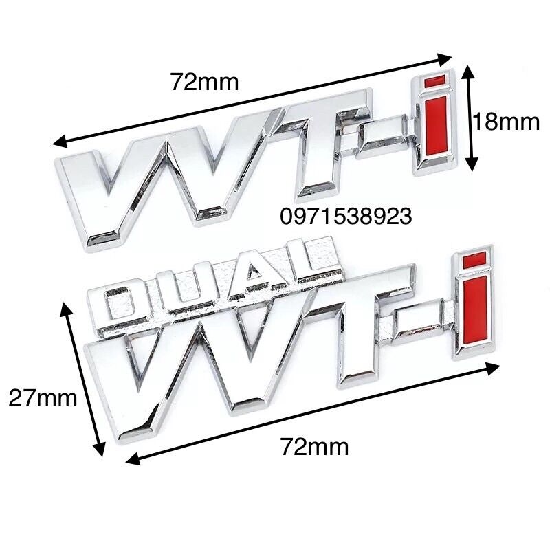 Logo chữ nổi dual vvt-i vvti kích thước 2.7cm*7cm dán thân xe