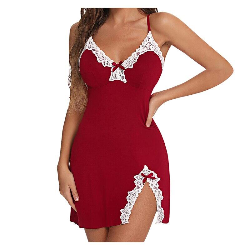 Sexy ngủ phụ nữ ren lụa satin v-cổ Áo ngủ chia HEM mềm đồ lót đêm ăn mặc không tay ngủ quần áo nữ