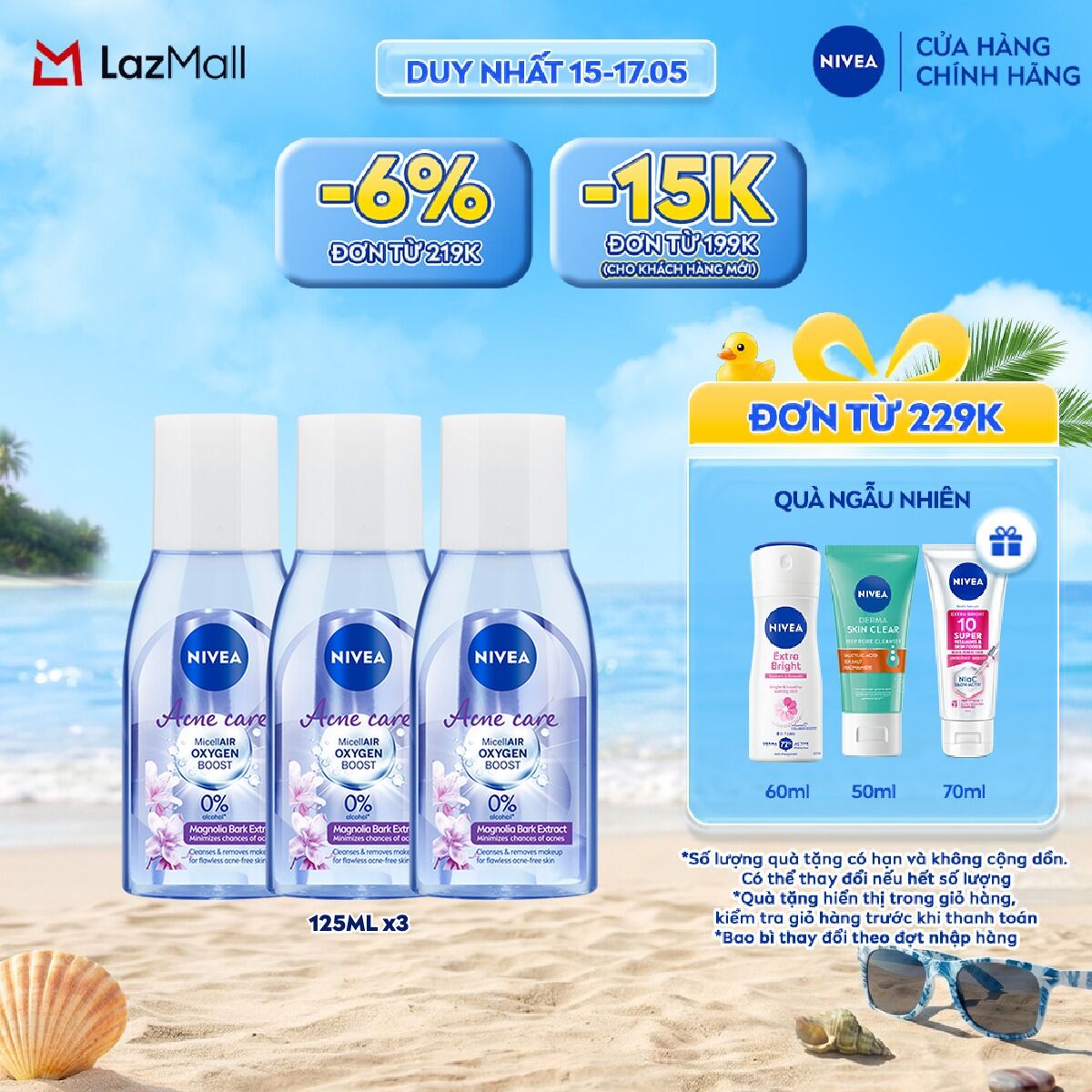 Bộ 3 Nước Tẩy Trang NIVEA Cho Da Mụn Acne Care Makeup Clear Micellar Water (125 ml) - 89270x3