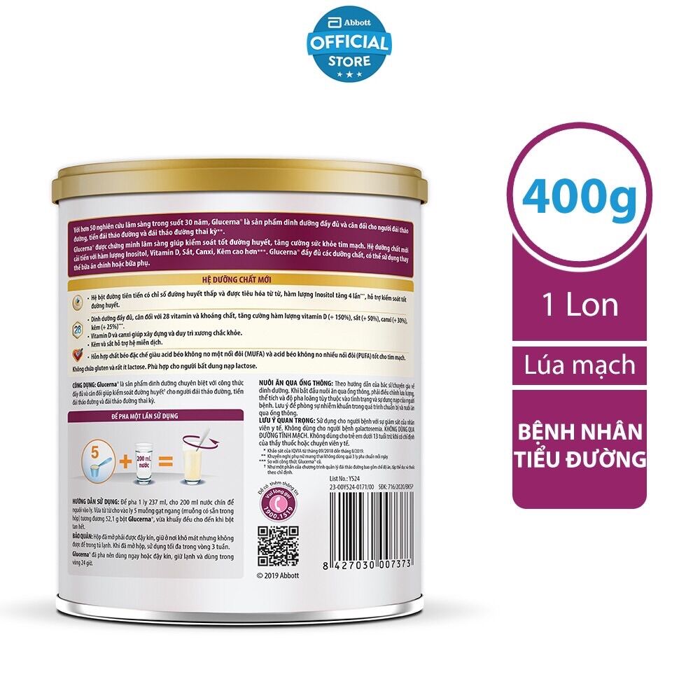 Sữa Bột Glucerna Lúa mạch KL 400g