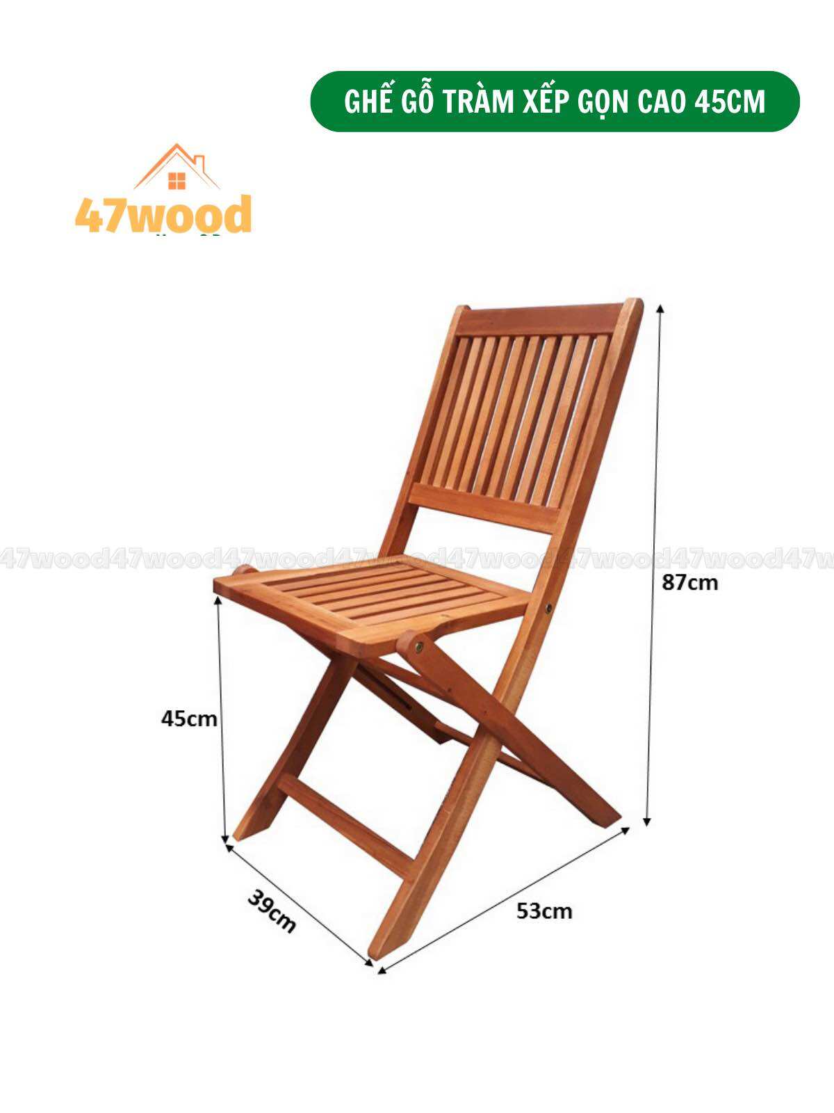 Ghế cafe gỗ tràm cao 45cm chân xếp gọn - Ghế xếp 47wood
