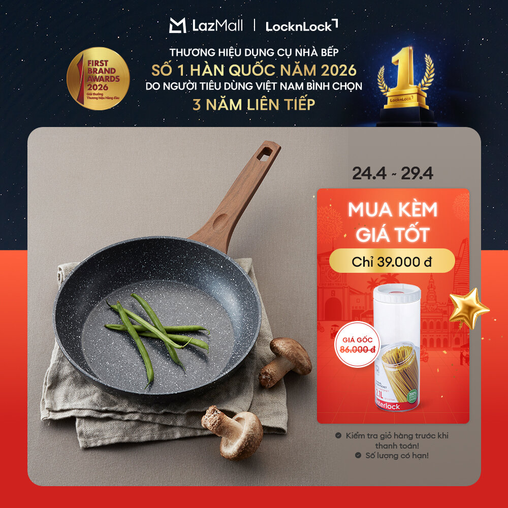 LBU1243 - Chảo nhôm chống dính LockLock BAUM Marble 24cm 1 tay cầm dùng được bếp từ