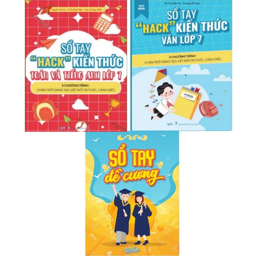 Combo 3 cuốn sổ tay hack kiến thức toán anh văn lớp 7 và sổ tay đề cương