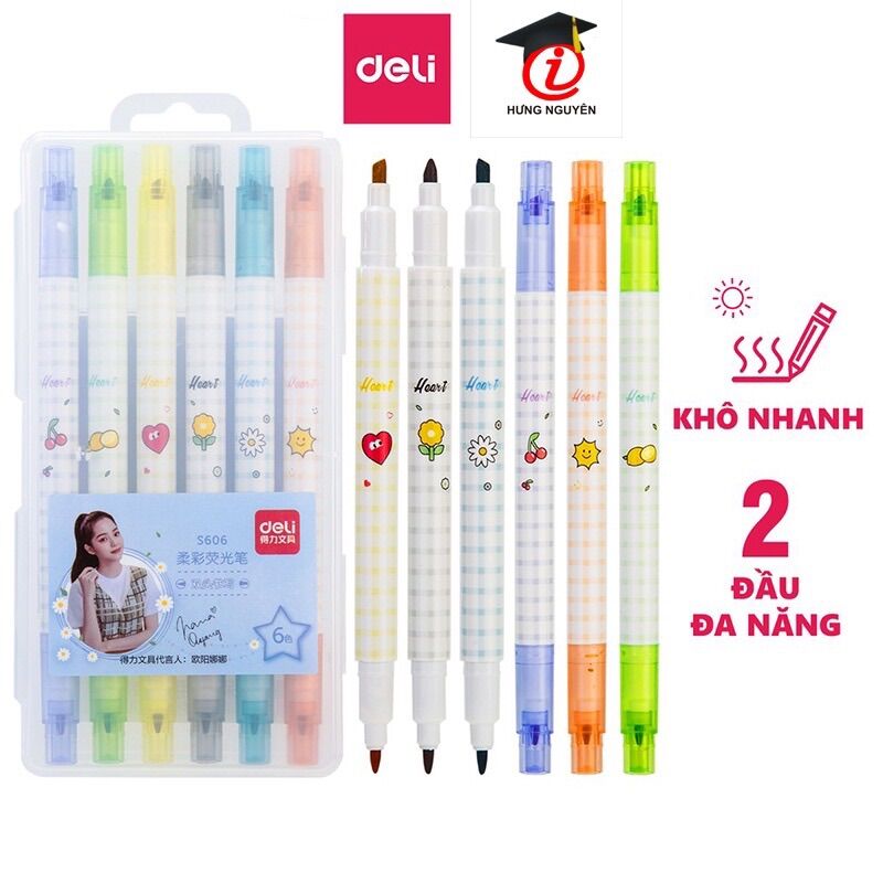 Bút dấu dòng 2 đầu 6 màu S606 Bút dạ quang - Highlighter