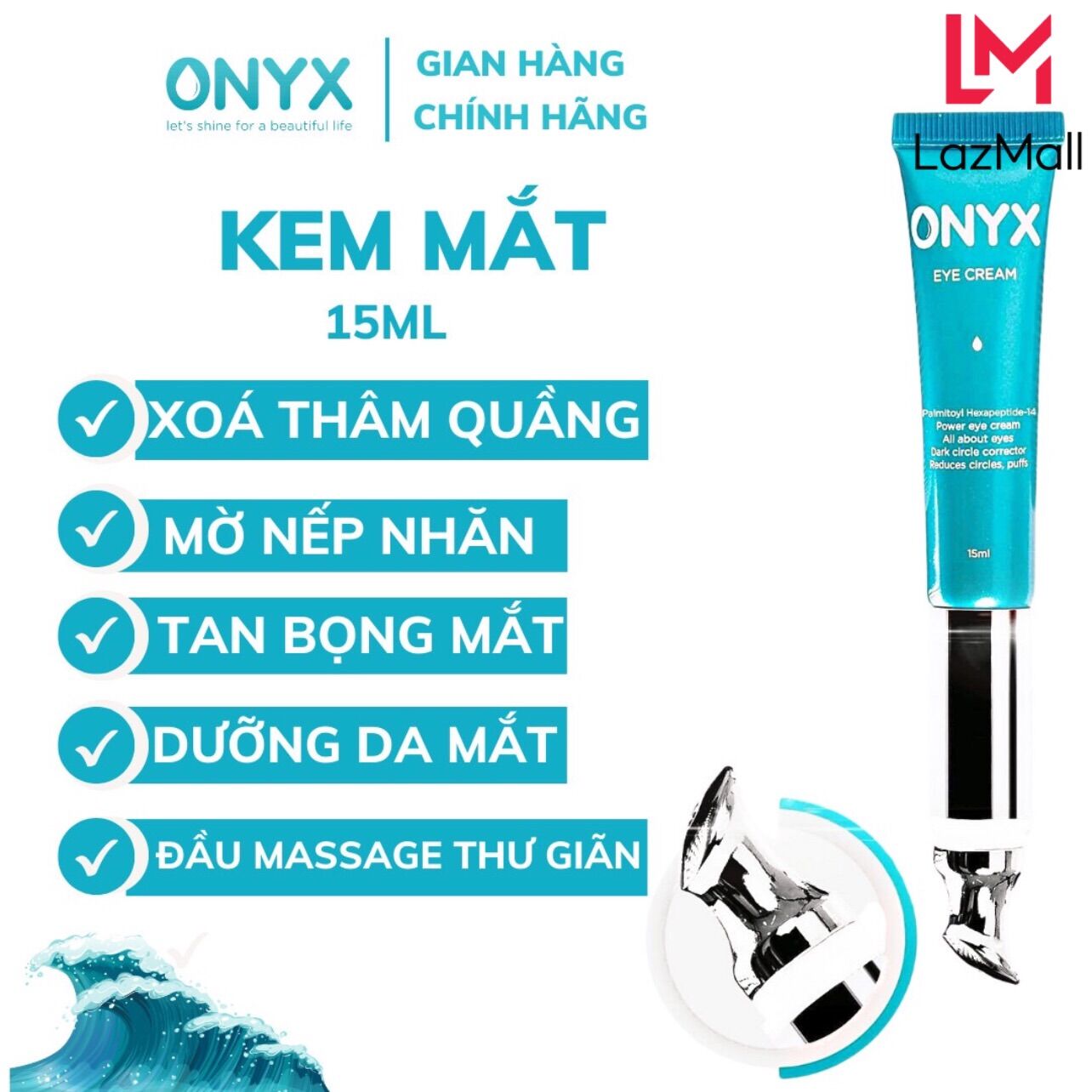 Kem mắt onyx kèm đầu rung massage tự động giúp giảm thâm quầng ,giảm nhăn ,tan bọng mắt và nuôi dưỡng da mắt 15g