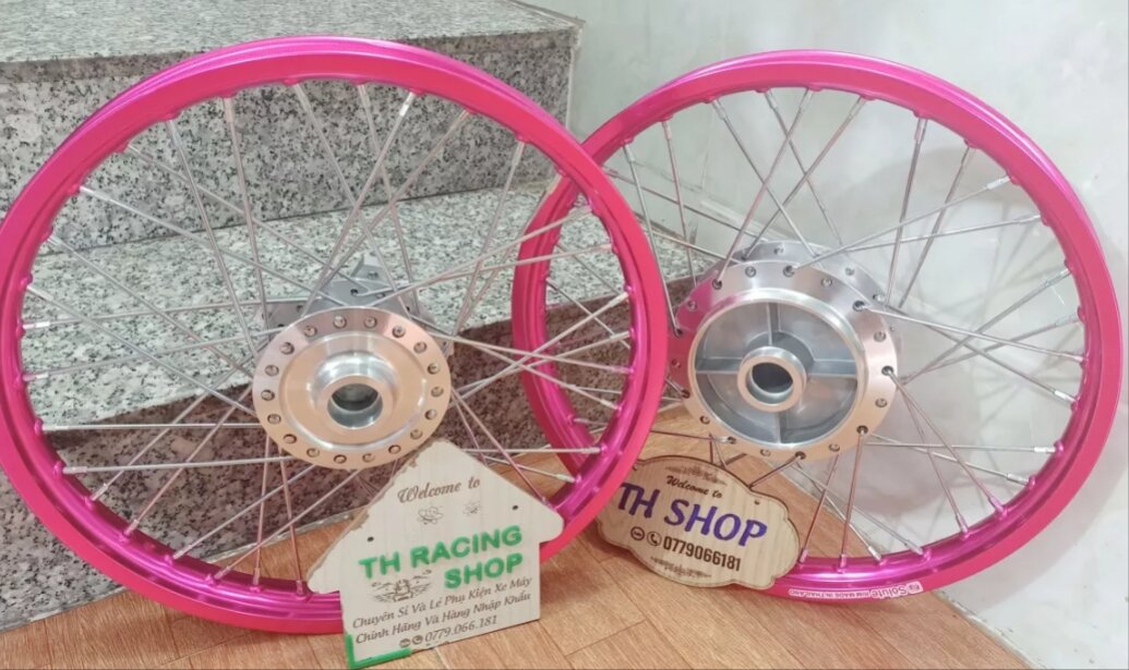 Bánh căm Exciter 150 và Exciter 155 đùm mạ crom niềng nhôm Dale Solute màu hồng Thái Lan đã rút căm sẵn