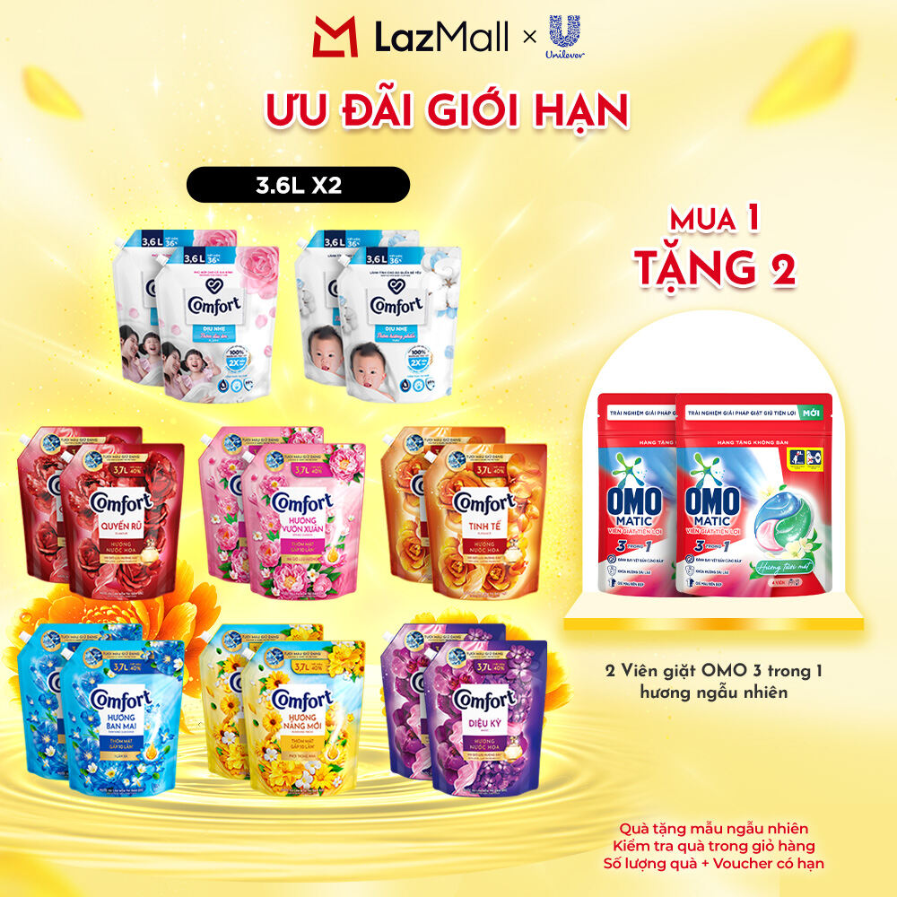 Combo 2 Nước Xả Vải Comfort Thơm Mát Gấp 10 Lần / Hương Nước Hoa 100 Giờ Lưu Hương Túi 3.6/3.7L (bao bì tùy lô nhập hàng)