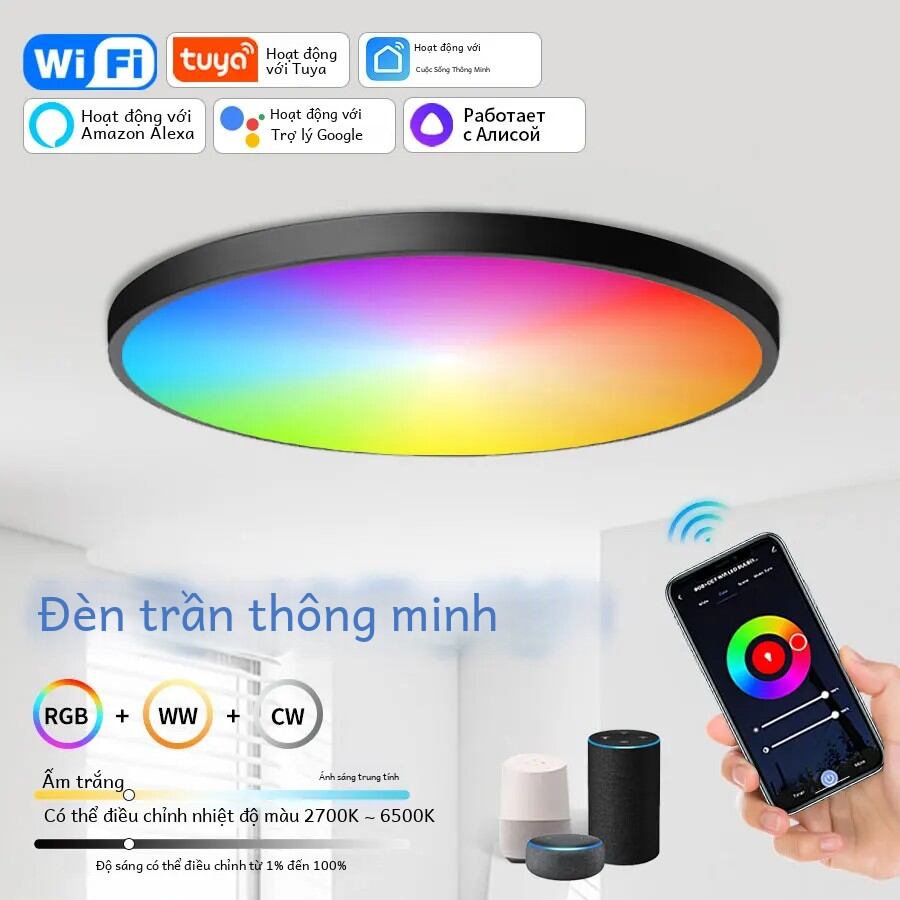 Đèn Trần LED Thông Minh Tuya Smart WiFi RGBCW Có Thể Điều Chỉnh Độ Sáng 220V, Tương Thích Với Alexa Google Assistant, Kiểu Dáng Hiện Đại, Dùng Cho Phòng Khách, Phòng Ngủ, Trang Trí Nhà Cửa, Màu Trắng - Thương hiệu Avacom Giá 283,200 Đồng*Miễn phí vận chuyển