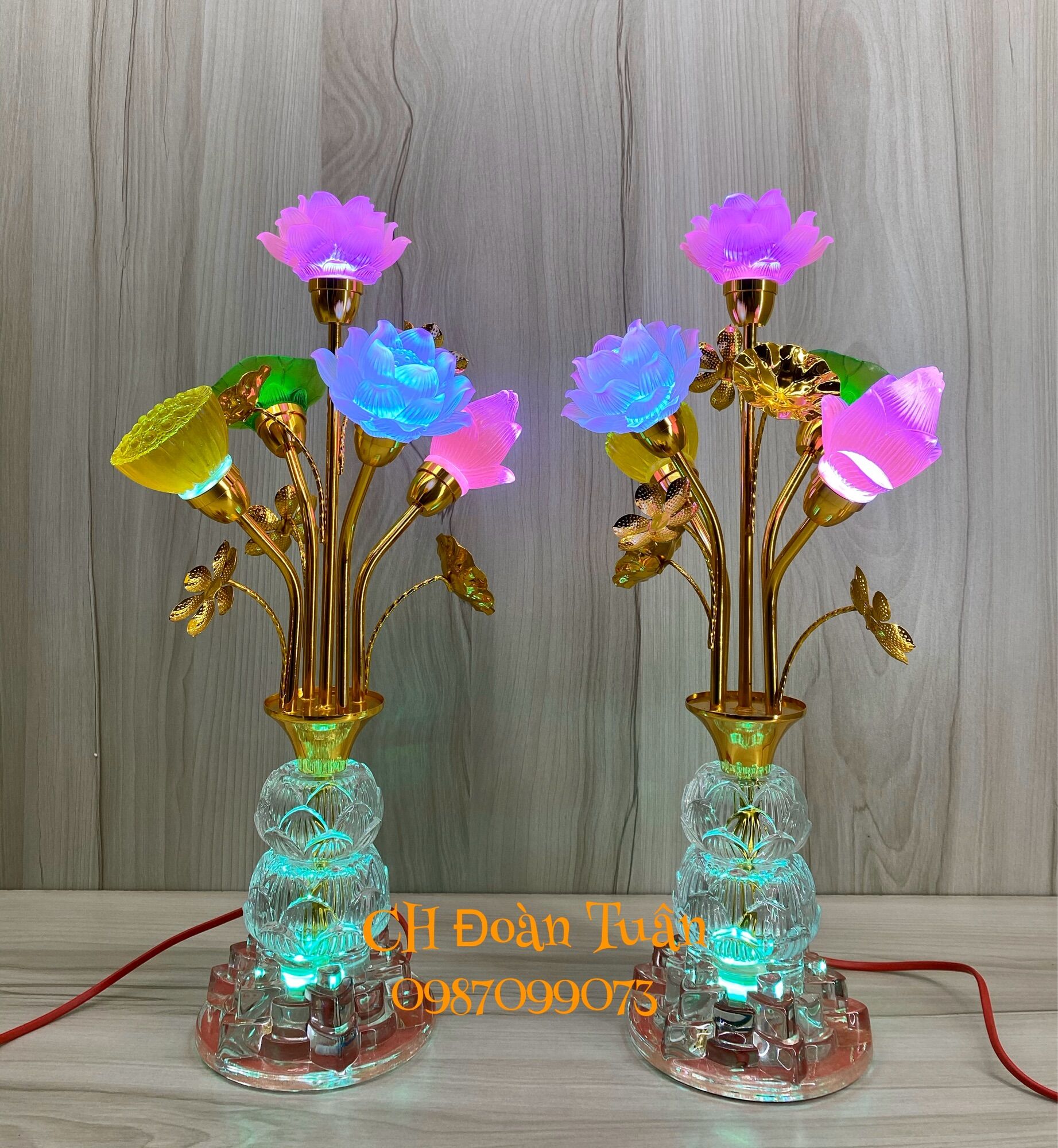 MỘT CẶP ĐÈN BÌNH BÔNG LƯU LY CAO CẤP